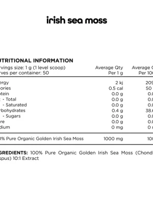 Wellness Nutrition Middle Park Switch Nutrition Irish Sea Moss 50g Information