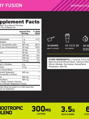 Wellness Nutrition Optimum Nutrition Amped Pre-Workout Berry Nutritional Information